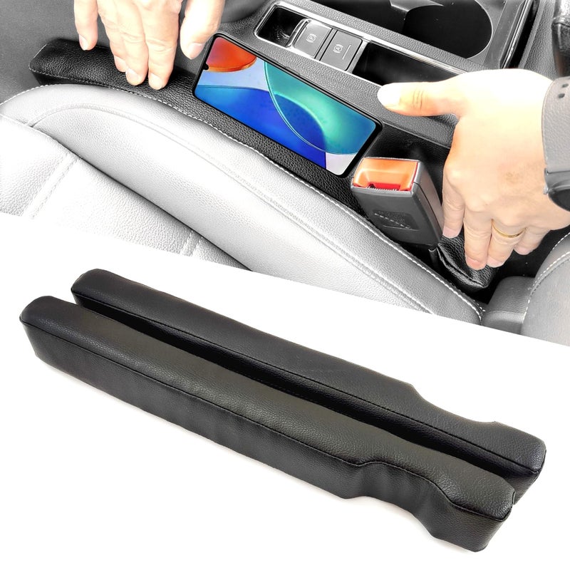 Wuzno Leather Car Seat Gap Filler  2 Pack No-Drop Seat Guard Universal Gap Stopper/Catcher to Fill The Gap Between Seat and Console Black Car Crevice Blocker Space Pad - Image 1